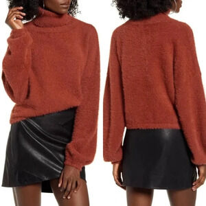 Anthropologie 4si3nna Crop Turtleneck Fuzzy Sweater size small